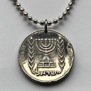 1964 Israel 1/2 Lira coin pendant Jewish menorah candelabrum Hanukkah Jerusalem Torah Hebrew Judea Jaffa Masada Caesarea Talmud Zion n001670