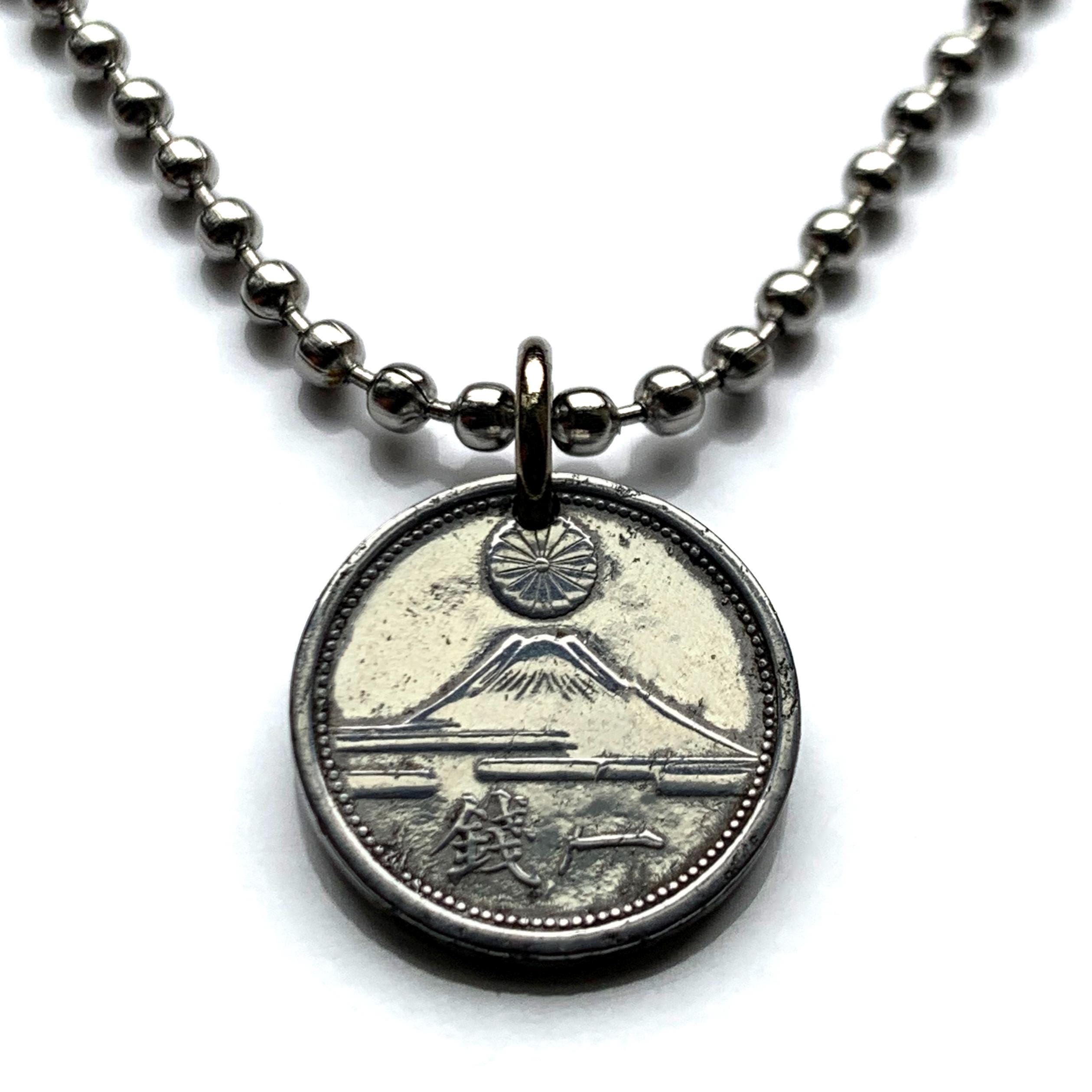 1942 Japan Nippon 1 Sen Coin Pendant Mount Fuji World War 2 Tokyo