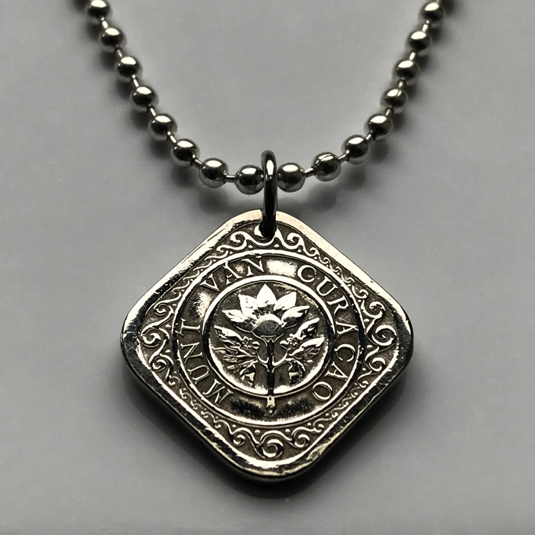 Shell Coin Pendant 1948 Curacao Netherlands Antilles 5 Cnt Coin Pendant Orange Blossom ...