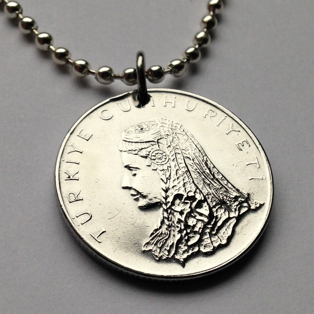1976 Turkey 50 Kurus Coin Pendant 
