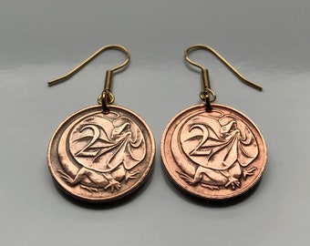 Pendientes de monedas de 2 centavos de Australia Lagarto de cuello con volantes Iguana reptil Sídney Perth Hobart Palmerston Tasmania Cruz del Sur Oceanía e000241