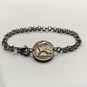 1965 Ireland Éire 3 Pence coin bracelet Irish rabbit hare bunny Celtic harp Cláirseach Gaelic Dublin Cork Limerick Galway Waterford b000048