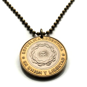 2010 Argentina 2 Pesos coin pendant Sol de Mayo Buenos Aires Córdoba Rosario Mendoza San Miguel de Tucumán La Plata Salta Quilmes n001309