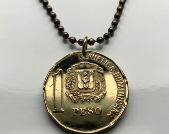 1993 Dominican Republic 1 Peso coin pendant Santo Domingo Santiago Punta Cana La Vega Boca Chica Quisqueya San Cristóbal La Romana n001004
