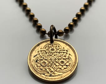 1978 Guyana 1 Cent coin pendant Guyanese Lotus Flower blossom Anna Regina Bartica Paradise Caribbean East Indian flowering n000570