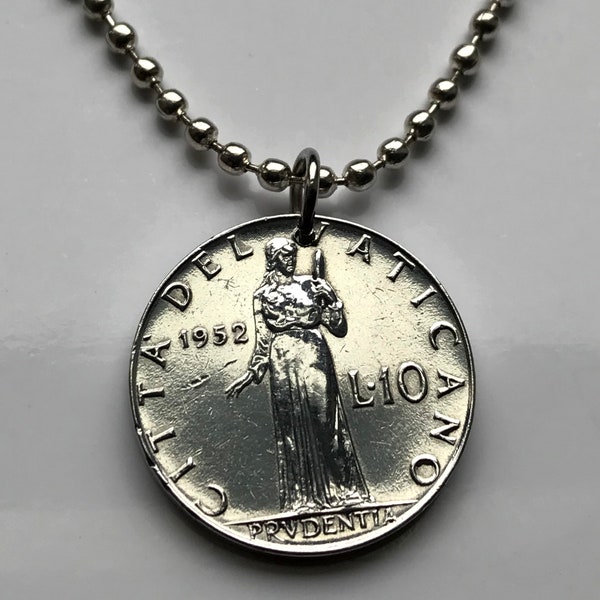 1952 Vatican Italy 10 lire coin pendant lady Prudence Rome Italian Apostolic Palace Pope diocese cardinal Roman Rome Catholic Christ n002344