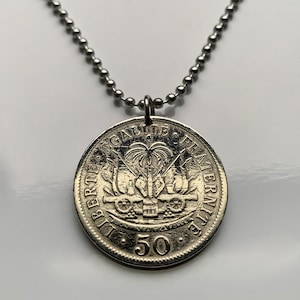 1908 Haiti 50 Centimes coin pendant Haitian flags Port-au-Prince Grand&#39;Anse Dessalines Gros-Morne Citadelle Laferrière French creole n001374