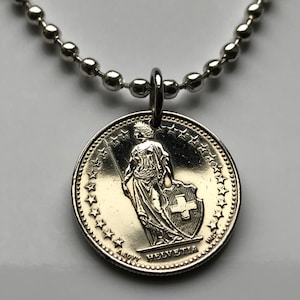 1994 Switzerland Helvetia 1/2 Franc coin pendant Swiss cross Zurich Bern Geneva Basel Lausanne Winterthur Lucerne St. Gallen Lugano n002557