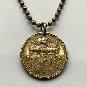1955 Lebanon Liban 10 Piastres coin pendant Lebanese ship cedar tree Beirut Tripoli Jounieh Zahlé Sidon Aley Tyre Byblos Baalbek n002418