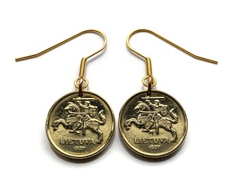 Lituania Lietuva 10 Centu moneda pendientes Vytis caballo armadura caballero Vilniusmedieval Vityaz Marijampolė Jonava Utena Curonian Spit e000665