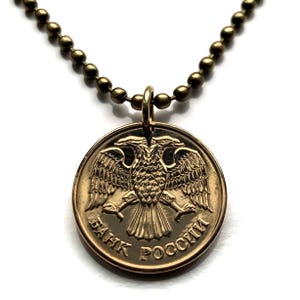 1992 Russia 1 Ruble coin pendant Russian double headed eagle Moscow Sochi Ivanovo Volga Petergof Pyatigorsk Astrakhan Samara Kremlin n002146