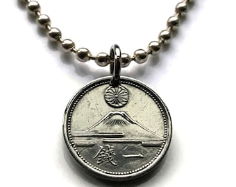 1943 Japan Nippon 1 Sen coin pendant Mount Fuji World War 2 Tokyo Yokohama Shizuoka Kobe Chrysanthemum Saitama Sendai Chiba Niigata n002180