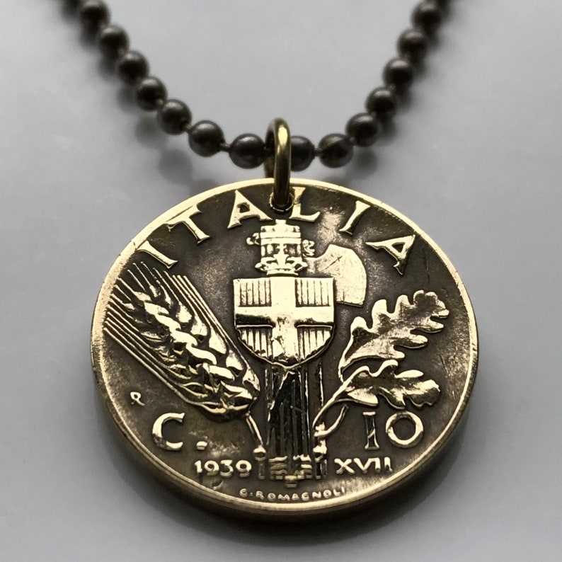 1939 Italy 10 Cent coin pendant Savoy shield Rome Florence Milan Pisa Matera Sorrento Trento Capri Bari Cinque Terre World War 2 n000547