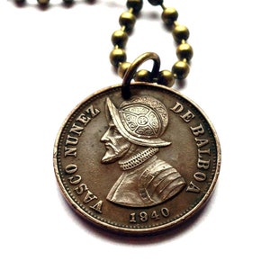 1940 Panama 1-1/4 Cnt coin pendant armored helmet Vasco Núñez de Balboa Vista Alegre Santiago de Veraguas Colón Casco Viejo Coronado n000804