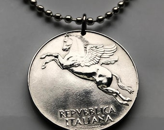 1950 Italy 10 Lire coin pendant Italian Pegasus flying horse Rome Milan Venice Florence Bologna Palermo Genoa Matera Ferrara Tuscany n002504