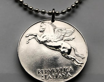 1949 Italy 10 Lire coin pendant Italian Pegasus flying horse Rome Milan Venice Florence Bologna Palermo Genoa Matera Ferrara Tuscany n002504