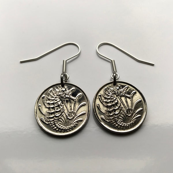 Singapore 10 Cents coin earrings crowned seahorse Bedok Yishun Choa Chu Kang Punggol Ang Mo Kio Bukit Batok marine sea aquatic life e000023