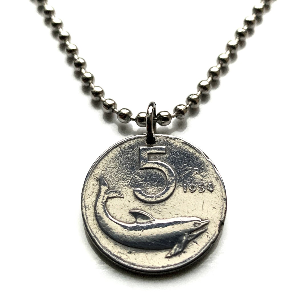 1953 Italia moneta da lire ciondolo delfino focena italiana Roma
