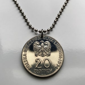 1974 Poland Polska 20 Zlotych coin pendant white Polish eagle Warsaw Krakow Wroclaw Lodz Poznan Gdansk Szczecin Bydgoszcz Lublin n003580