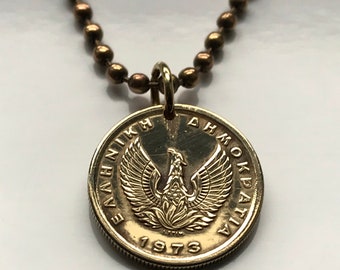 1973 Greece 50 Lepta coin pendant Greek Phoenix bird Athens Corfu Delphi Irakleion Hellas Greek mythology Kallithea Acharnes eagle n001023