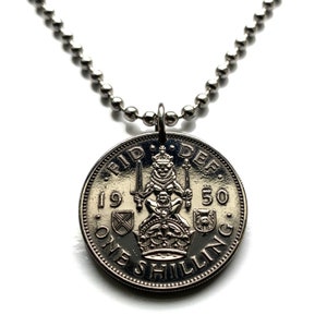 1950 Scotland United Kingdom Shilling coin pendant Scottish lion Saltire Saint Andrews cross thistle Edinburgh Glasgow Stirling Alba n001137