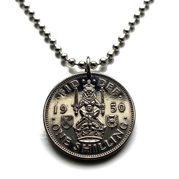 1951 Scotland United Kingdom Shilling coin pendant Scottish lion Saltire Saint Andrews cross thistle Edinburgh Glasgow Stirling Alba n001137