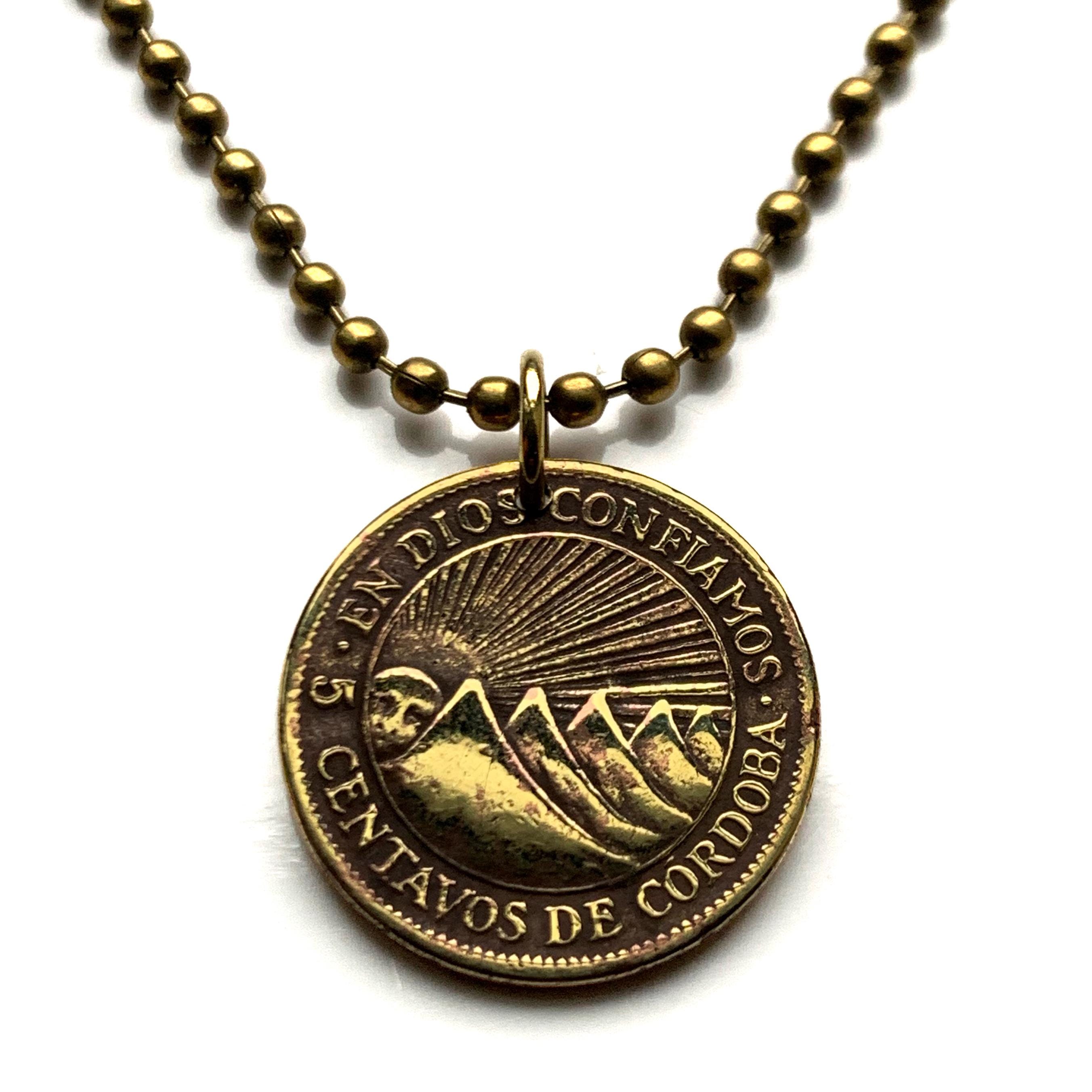 1943 Nicaragua 5 Centavo coin pendant volcanes Nicaraguenses Nicoya Pinolero Nicas Managua León Masaya Matagalpa Tipitapa Rivas n003665