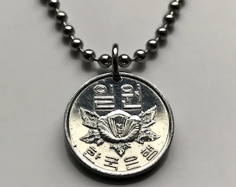 1969 South Korea Won coin pendant Rose of Sharon Mugunghwa Seoul  Daehan Minguk Suwon Ulsan Changwon national flower Boeun Bagua n002170