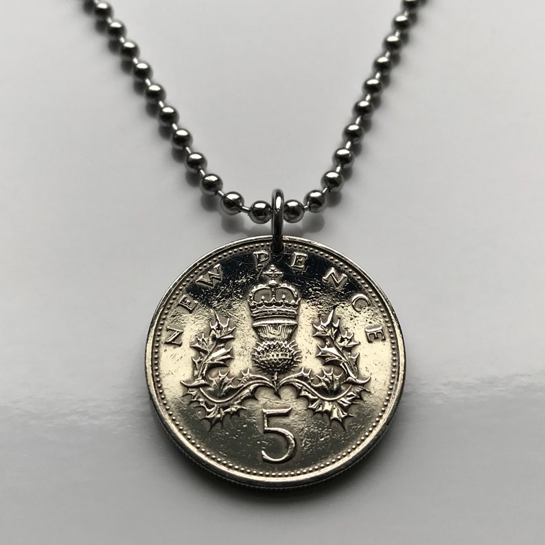 1978 UK Scotland 5 Pence coin pendant Scottish thistle floral emblem Paisley East Kilbride Inverness Perth British United Kingdom n000235 image 2