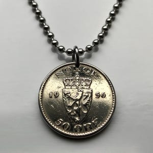 1955 Noruega Norge 50 Ore moneda colgante león Den norske løve Oslo Nordic Fredrikstad/Sarpsborg Viken Tromsø Vestre Aker Norsemen n000620