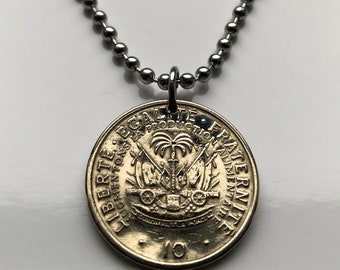 1975 Haiti 10 Centimes coin pendant Haitian flags Port-au-Prince Grand'Anse Dessalines Gros-Morne Citadelle Laferrière French creole n001105