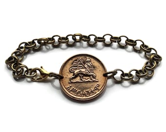1944 Etiopía 10 Santeem pulsera de monedas León de Judá Haile Selassie Kebra Nagast Rastafari tribu judía israelita Salomónica Jamaica b000031