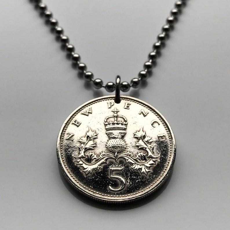 1978 UK Scotland 5 Pence coin pendant Scottish thistle floral emblem Paisley East Kilbride Inverness Perth British United Kingdom n000235 image 3