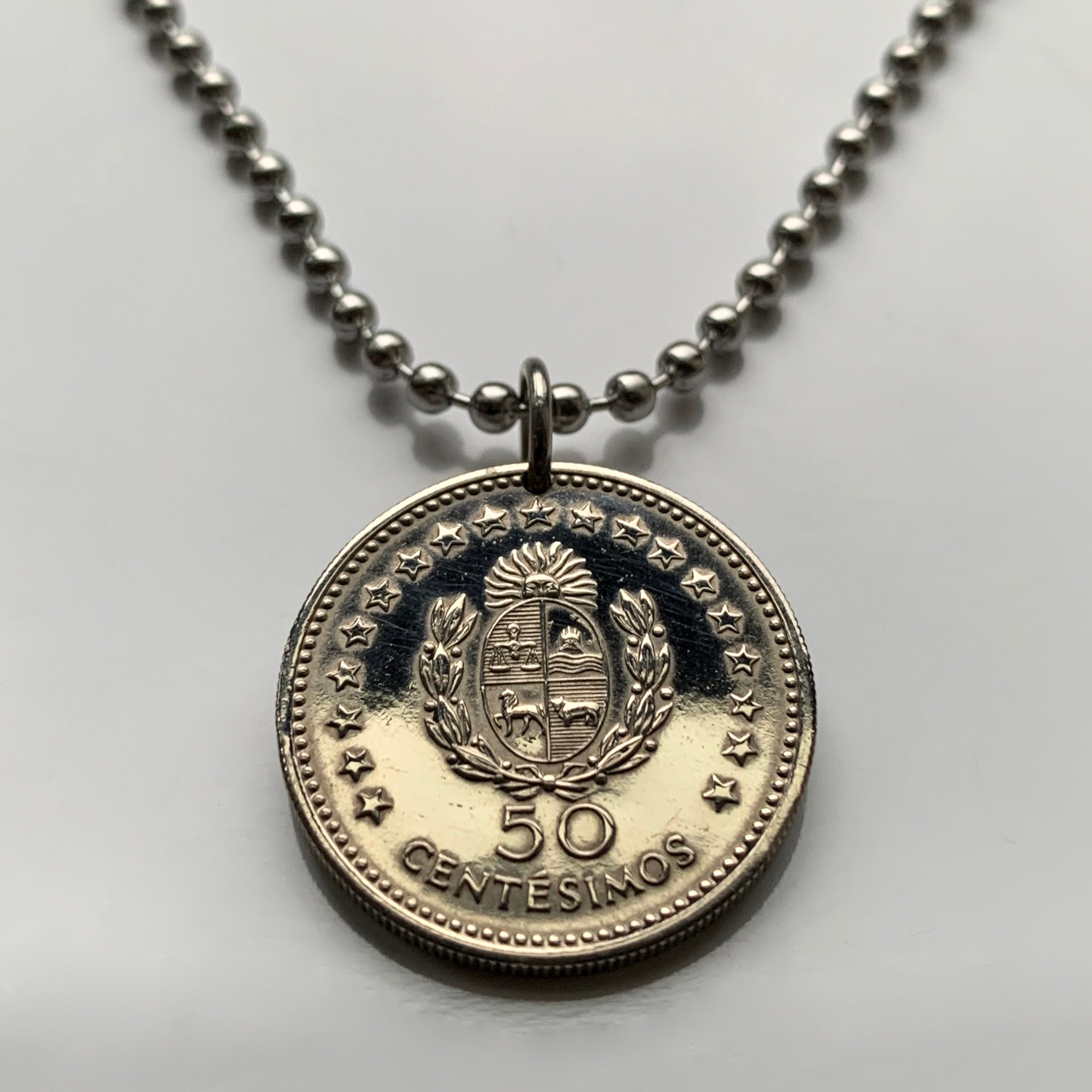 1960 Uruguay 50Ct coin pendant Sol de Mayo cerro Montevideo Rioplatense Maldonado Colonia Rivera Melo Mercedes Minas Pando cocoliche n003662