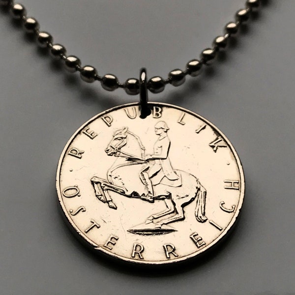 1969 Austria 5 Schilling coin pendant Lipizzaner horse rider jockey equestrian Habsburg Sölden Wachau Spanish Riding School pony n000095