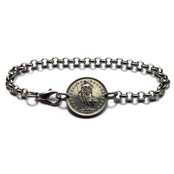 1982 Switzerland Helvetia 1/2 Franc Coin Bracelet Swiss Cross
