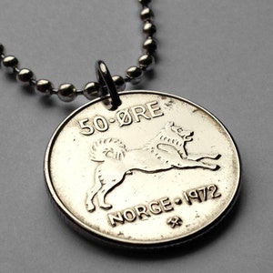 1969 Norway Norge 50 Ore coin pendant Norwegian Elkhound hunting dog husky Oslo Bergen Stavanger Sandnes Nordic Scandinavian hound n000249