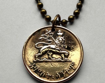 1944 Ethiopia 5 Santeem coin pendant Lion of Judah Haile Selassie Rasta Jewish tribe Ras Gondar Mek'ele Oromia Jamaica Axum Dan n000900