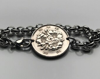 1975 Japan Nippon Nihon 100 Yen Coin Bracelet Sakura Cherry