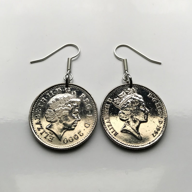 United Kingdom England 10 Pence coin earrings English lion London Great Britain Leicester Norwich Reading Portsmouth Kent Essex Bath e000323