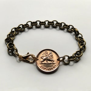 1944 Ethiopia Santeem coin bracelet Lion of Judah Haile Selassie Rasta Jewish tribe Ras Gondar Mek&#39;ele Oromia Zion Jamaica Axum Dan b000072