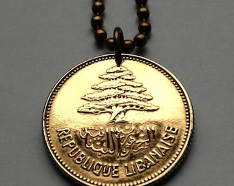 1952 Lebanon Liban 25 Piastres coin pendant cedar tree Beirut Tripoli Baabda Aley Jounieh Batroun Anjar Bsharri Levantine Badaro n001042