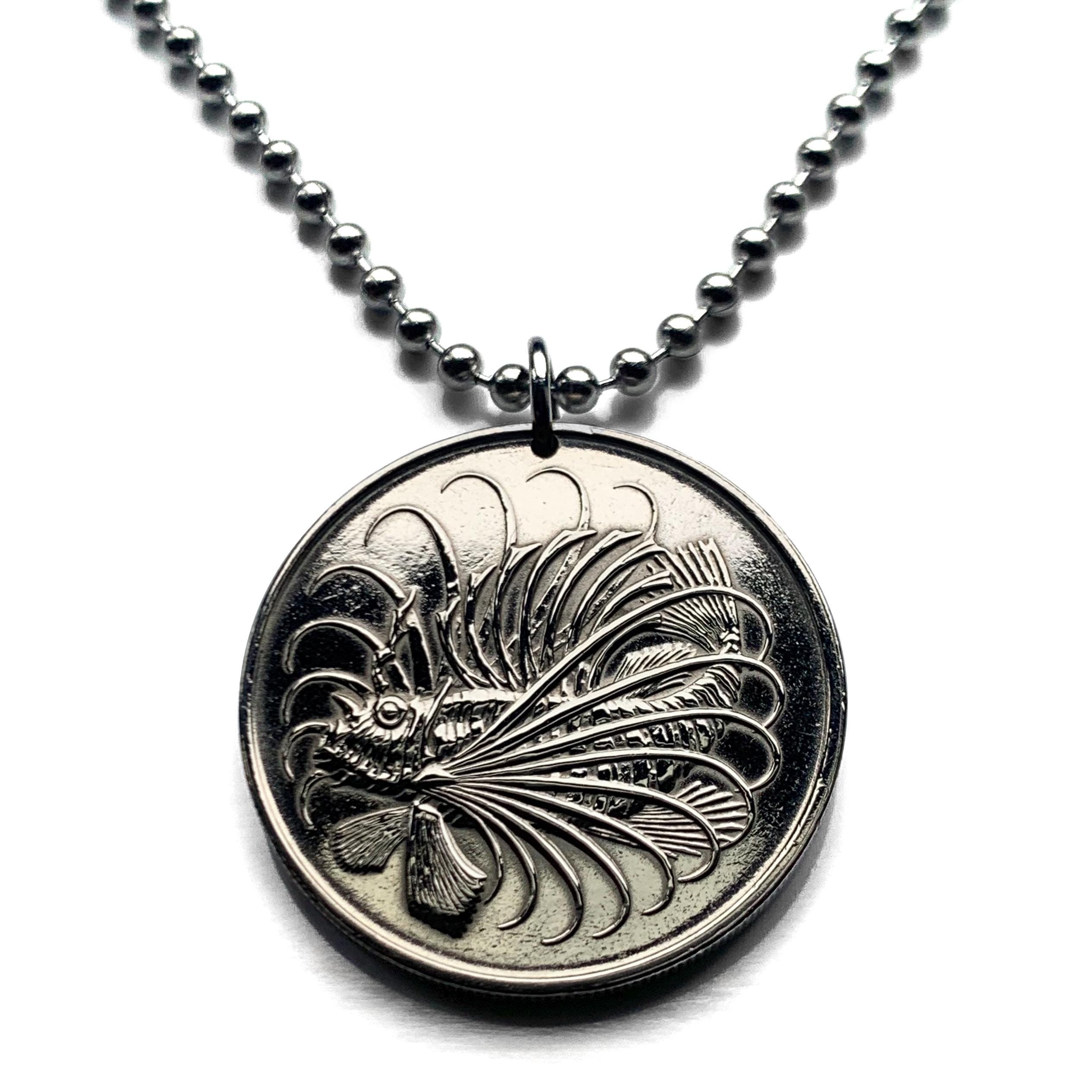 1972 Singapore 50 Cents Coin Pendant Lionfish Zebrafish Bedok Lion