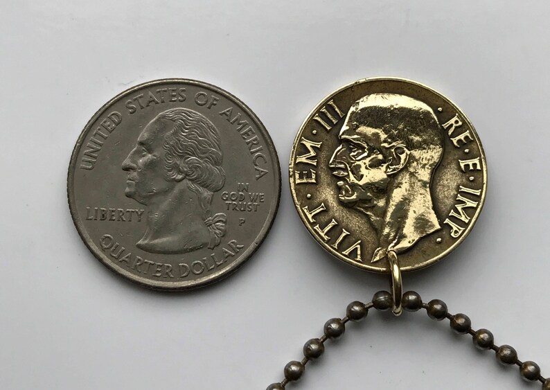 1939 Italy 10 Cent coin pendant Savoy shield Rome Florence Milan Pisa Matera Sorrento Trento Capri Bari Cinque Terre World War 2 n000547