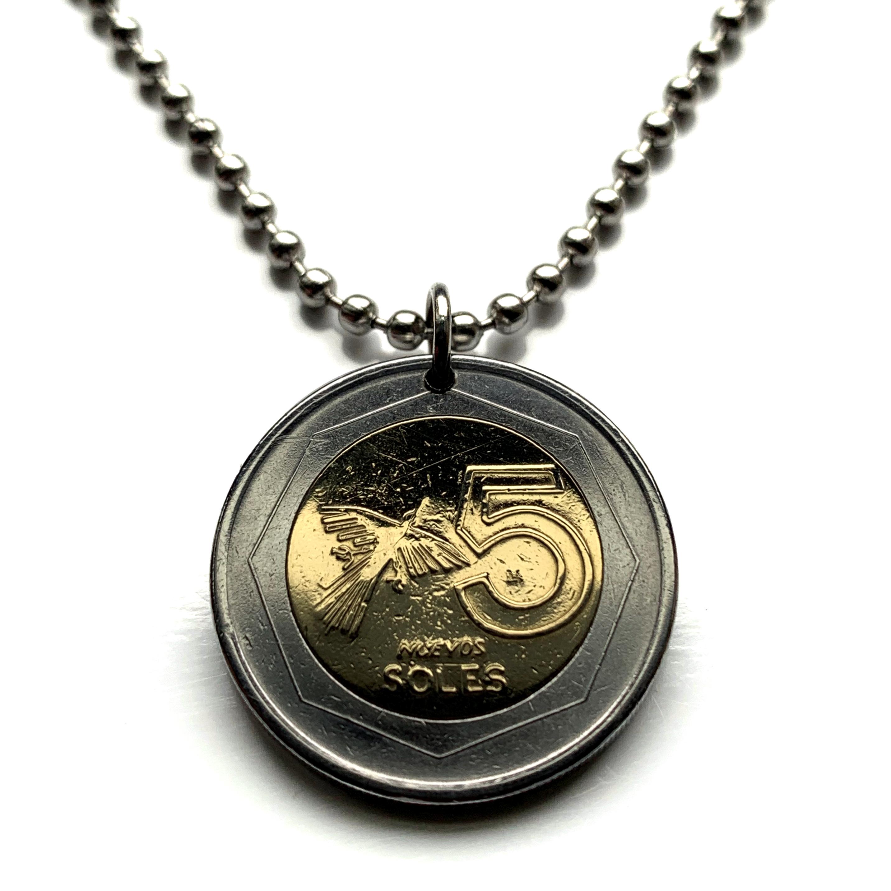 2009 Peru 5 Soles coin pendant Nazca Lines condor bird Ica ancient mysterious desert line drawings UFO Lima quechua llama n000708
