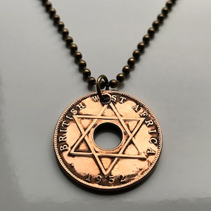 1952 British West Africa 1/2 Penny coin pendant Nigeria Ghana Gambia Sierra Leone hexagram star of David Zion Israel West Africa UK n003472