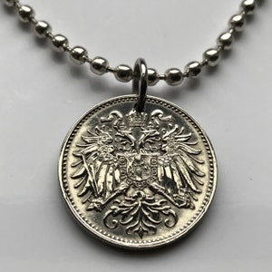 1895 Austria Osterreich 10 Heller coin pendant Austrian eagle Vienna Linz Wien Wels Sankt Polten Solden Zell am See Gmunden Ischgl n000305