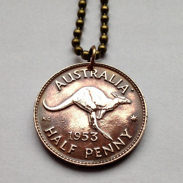 1963 Australia 1/2 Penny coin pendant kangaroo wallaby roos Sydney Darwin New South Wales Tasmania Aussie Southern Cross Oceania n000202