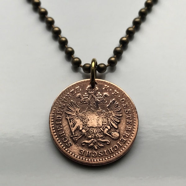 1881 Austria 1 Kreuzer coin pendant Austrian eagle Vienna Habsburg Wien Wels Sölden Ischgl Heurigen Ski Arlberg Feldkirch alpine alp n000194