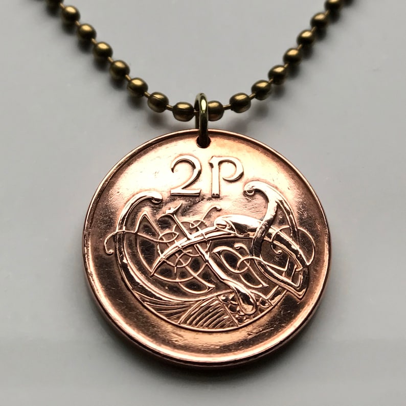 CELTIC HARP IRISH Bird o Kells Coin Pendant on a 24/" Gold Filled Snake Chain